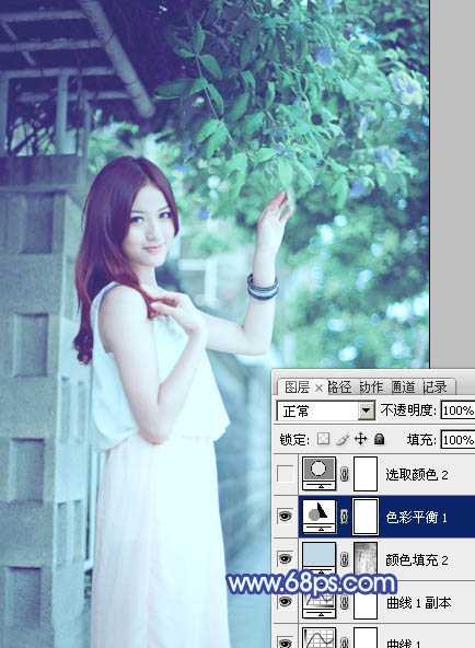 ‘Photoshop将外景美女调出柔美的冷艳青蓝色‘