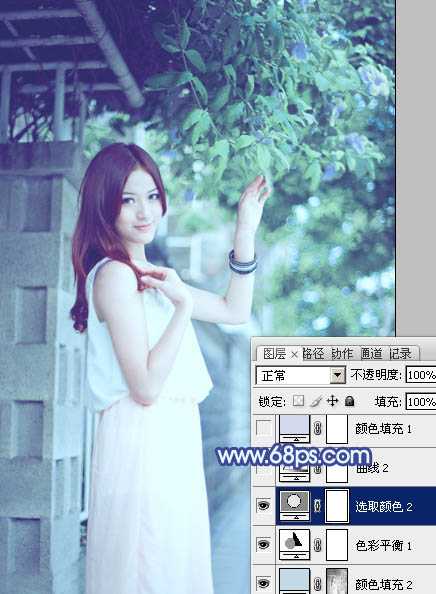 ‘Photoshop将外景美女调出柔美的冷艳青蓝色‘