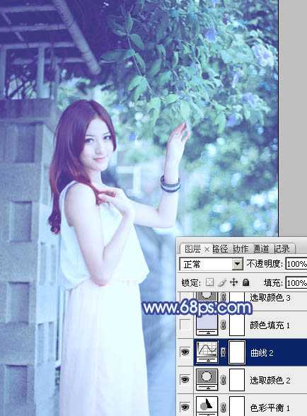 ‘Photoshop将外景美女调出柔美的冷艳青蓝色‘