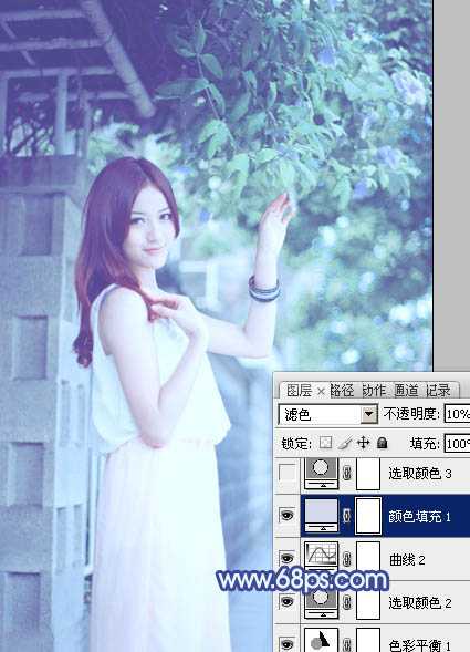 ‘Photoshop将外景美女调出柔美的冷艳青蓝色‘