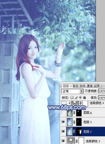 ‘Photoshop将外景美女调出柔美的冷艳青蓝色‘