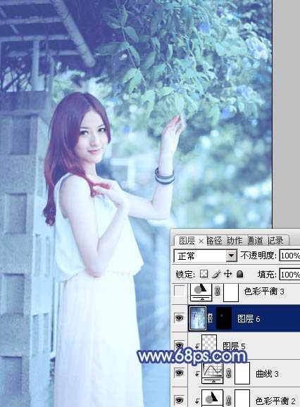 ‘Photoshop将外景美女调出柔美的冷艳青蓝色‘