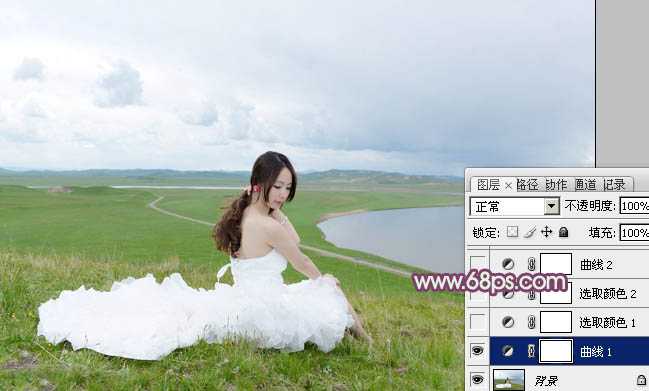 ‘Photoshop将草原人物图片调制出小清新的黄蓝色‘