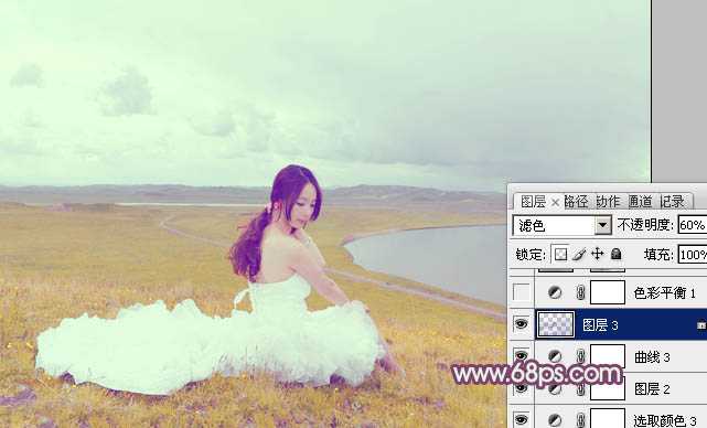‘Photoshop将草原人物图片调制出小清新的黄蓝色‘