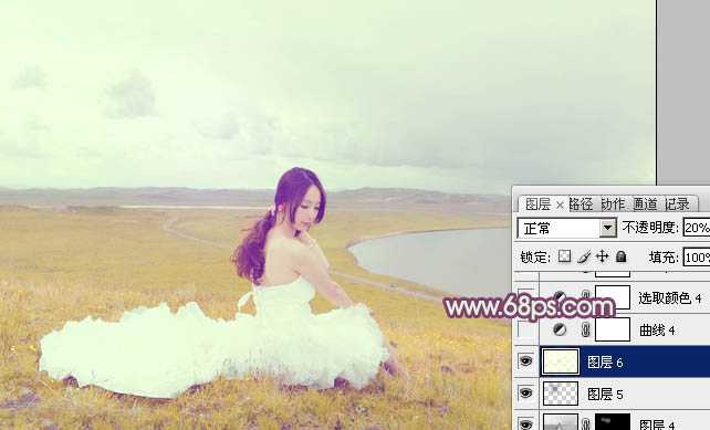 ‘Photoshop将草原人物图片调制出小清新的黄蓝色‘