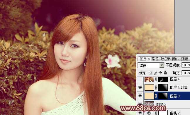‘Photoshop将外景人物图片增加上柔美的暖褐色‘