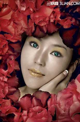 ‘Photoshop为玫瑰丛下美女调出写真效果‘