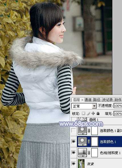 ‘Photoshop为美女图片加上淡雅的韩系冬季冷色‘