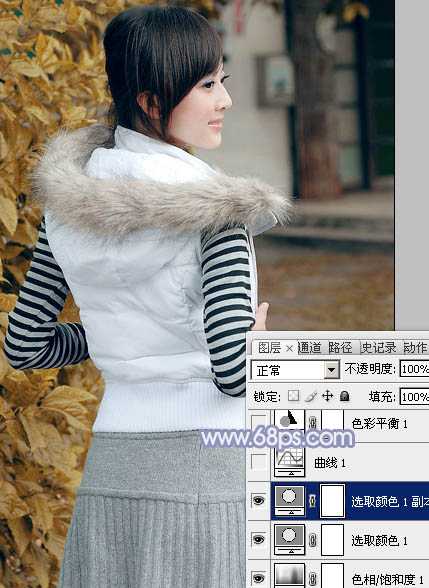 ‘Photoshop为美女图片加上淡雅的韩系冬季冷色‘