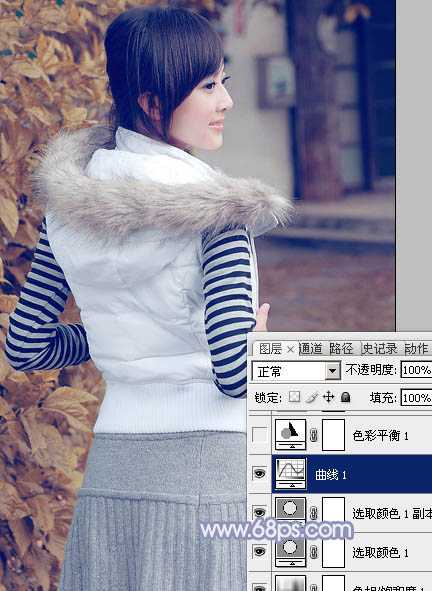 ‘Photoshop为美女图片加上淡雅的韩系冬季冷色‘