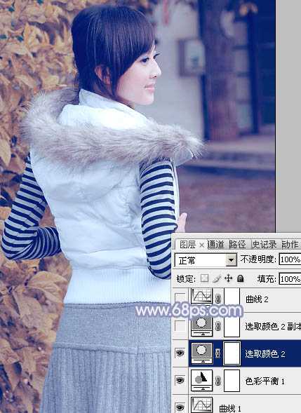 ‘Photoshop为美女图片加上淡雅的韩系冬季冷色‘