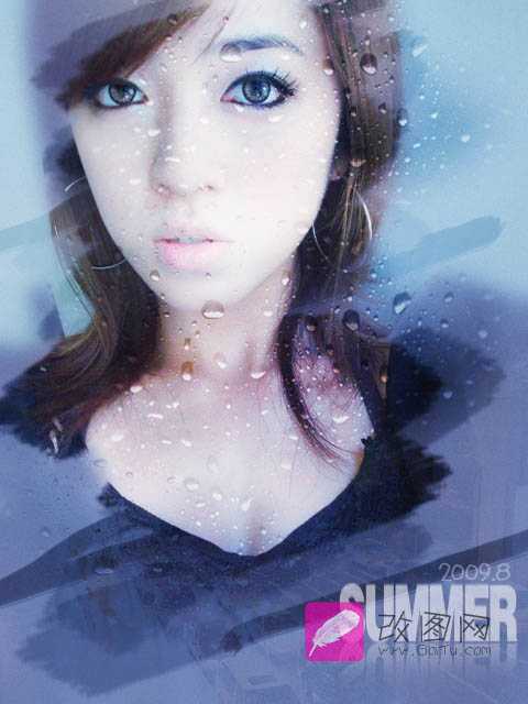 ‘photoshop为美女图片调制出漂亮擦拭水雾玻璃效果‘