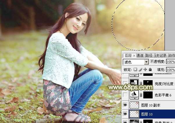 ‘Photoshop调制出柔美的中性黄绿色的草地美女图片‘