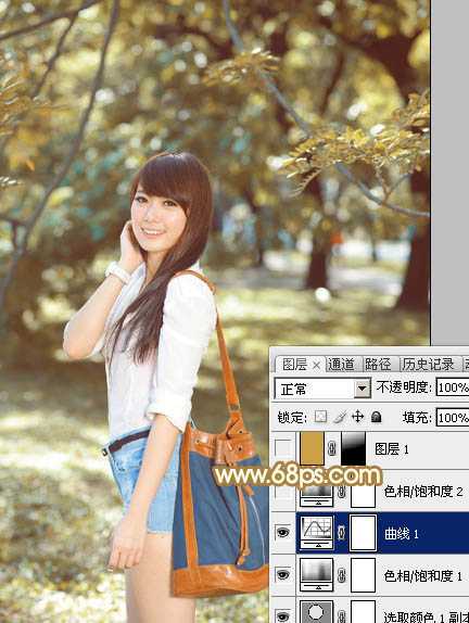 ‘Photoshop为树林美女调制出怀旧的柔褐色‘