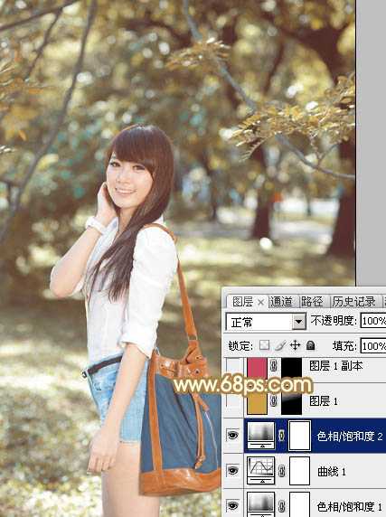 ‘Photoshop为树林美女调制出怀旧的柔褐色‘