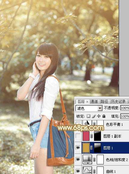 ‘Photoshop为树林美女调制出怀旧的柔褐色‘