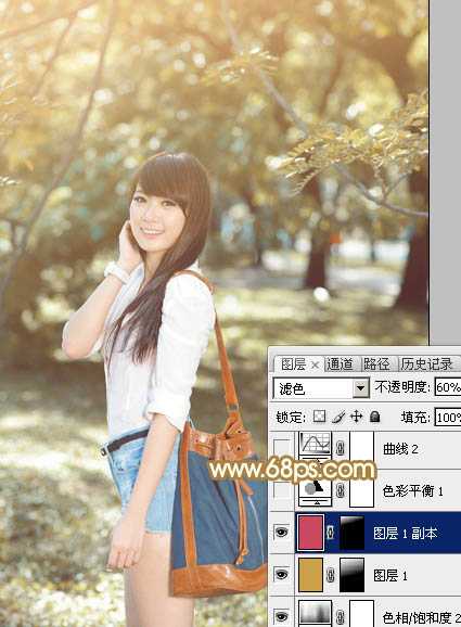 ‘Photoshop为树林美女调制出怀旧的柔褐色‘