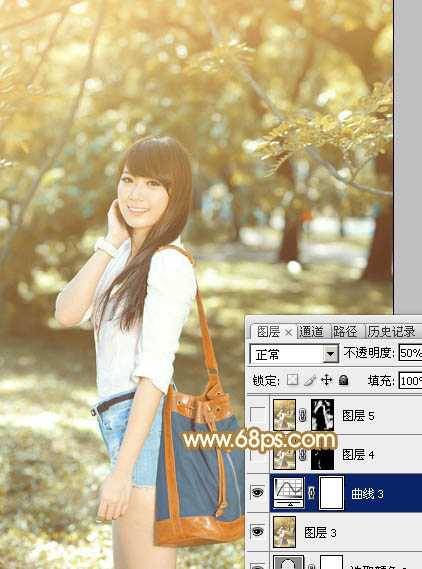 ‘Photoshop为树林美女调制出怀旧的柔褐色‘