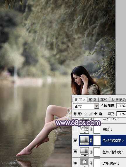 ‘Photoshop打造柔美的中性冷色湖景美女图片教程‘