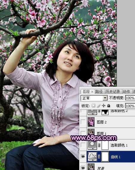 ‘Photoshop将春季外景人物图片调成甜美的桃花色‘