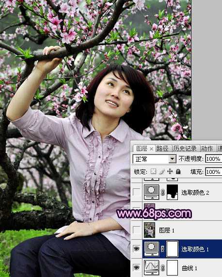 ‘Photoshop将春季外景人物图片调成甜美的桃花色‘