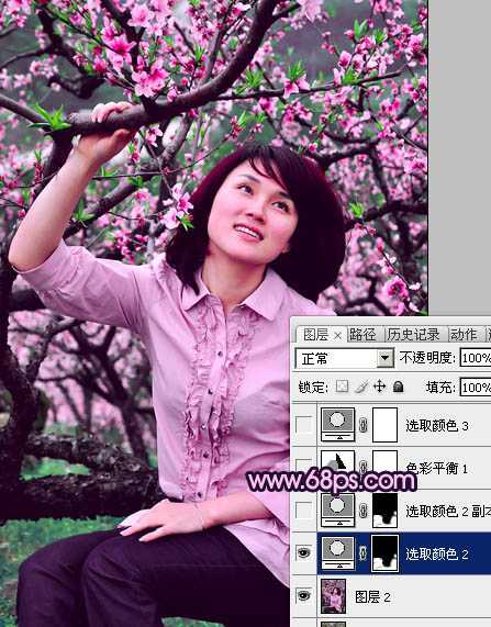 ‘Photoshop将春季外景人物图片调成甜美的桃花色‘