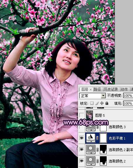 ‘Photoshop将春季外景人物图片调成甜美的桃花色‘