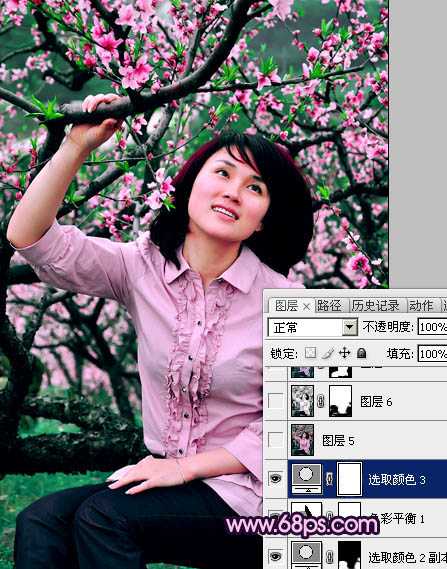 ‘Photoshop将春季外景人物图片调成甜美的桃花色‘