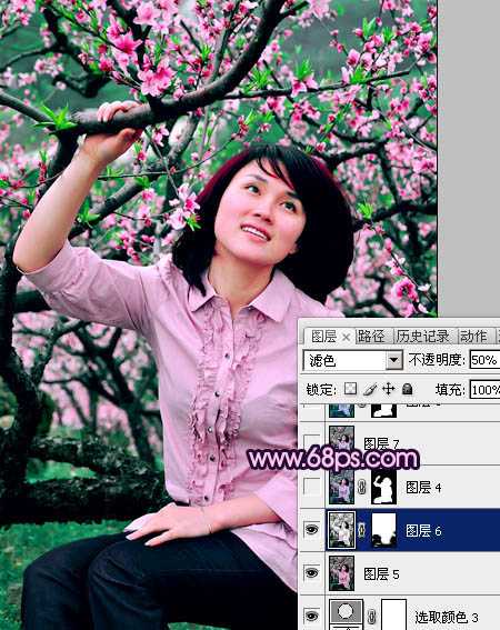 ‘Photoshop将春季外景人物图片调成甜美的桃花色‘