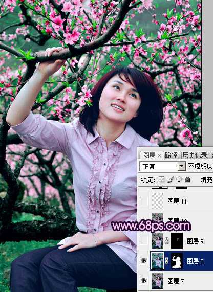 ‘Photoshop将春季外景人物图片调成甜美的桃花色‘