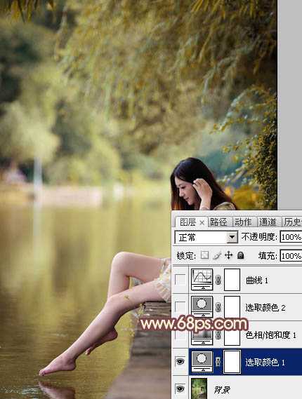 ‘Photoshop为河边的美女调制出漂亮的暖色调‘