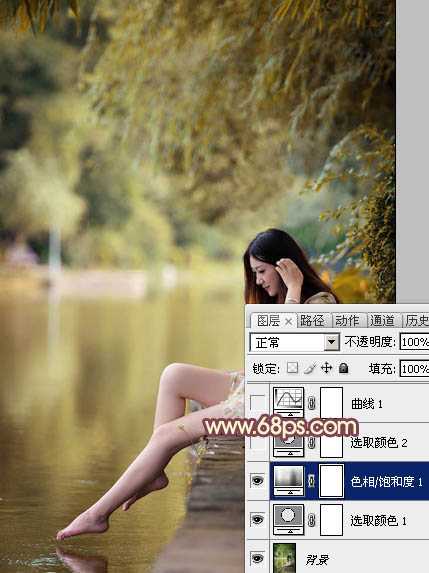 ‘Photoshop为河边的美女调制出漂亮的暖色调‘