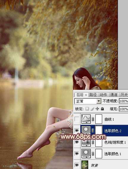 ‘Photoshop为河边的美女调制出漂亮的暖色调‘