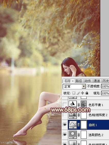 ‘Photoshop为河边的美女调制出漂亮的暖色调‘