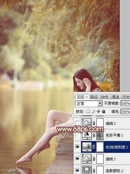 ‘Photoshop为河边的美女调制出漂亮的暖色调‘