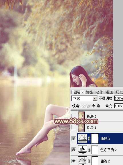 ‘Photoshop为河边的美女调制出漂亮的暖色调‘