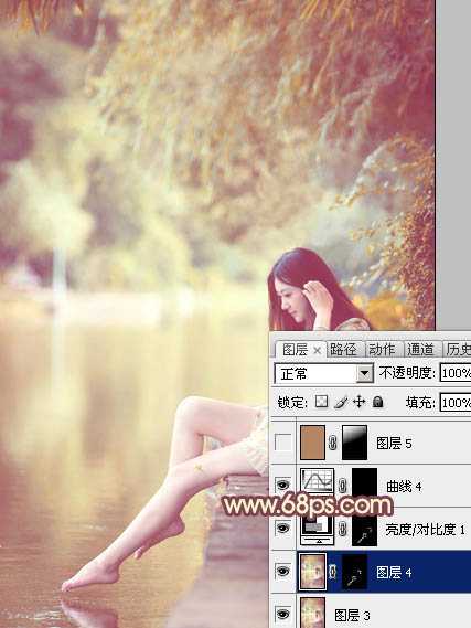 ‘Photoshop为河边的美女调制出漂亮的暖色调‘