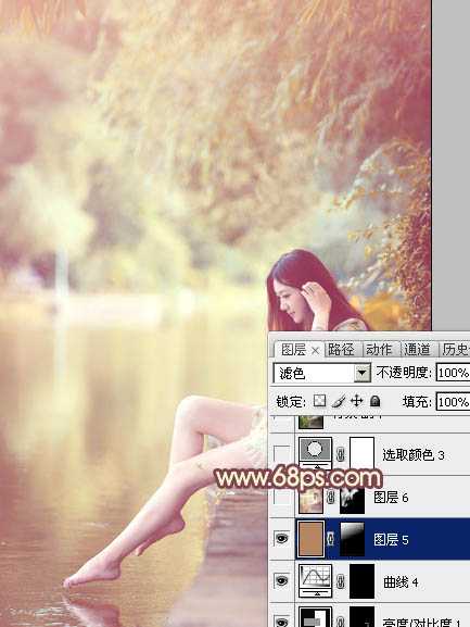 ‘Photoshop为河边的美女调制出漂亮的暖色调‘