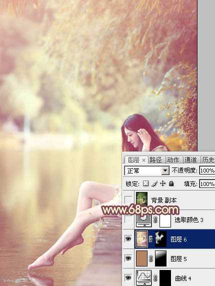 ‘Photoshop为河边的美女调制出漂亮的暖色调‘