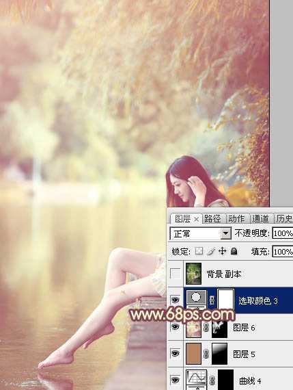 ‘Photoshop为河边的美女调制出漂亮的暖色调‘