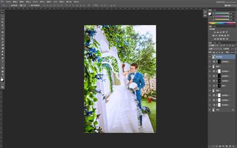 ‘Photoshop调出外景婚纱照片质感通透唯美肤色效果‘