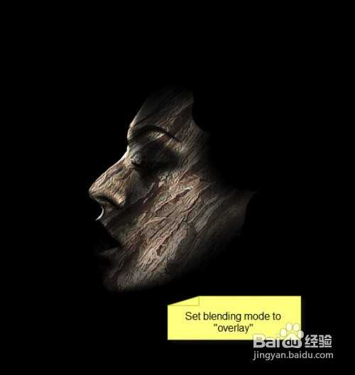 ‘Photoshop合成流着火泪的木纹艺术脸‘