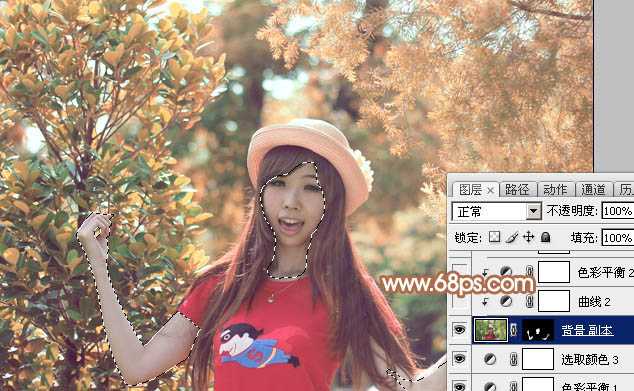 ‘Photoshop为树林中的女孩调出小清新的绿橙色‘