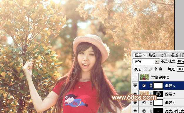 ‘Photoshop为树林中的女孩调出小清新的绿橙色‘
