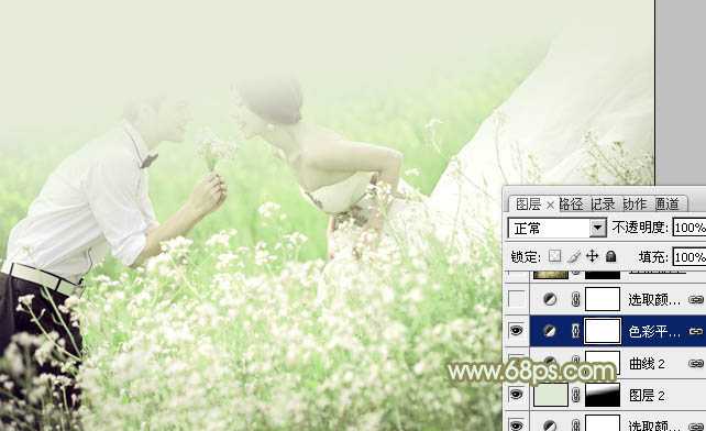 ‘Photoshop油菜花婚片将打造梦幻的淡绿色‘