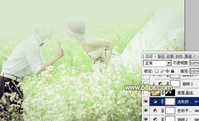 ‘Photoshop油菜花婚片将打造梦幻的淡绿色‘