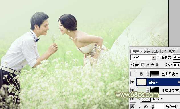 ‘Photoshop油菜花婚片将打造梦幻的淡绿色‘