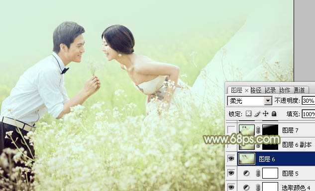 ‘Photoshop油菜花婚片将打造梦幻的淡绿色‘