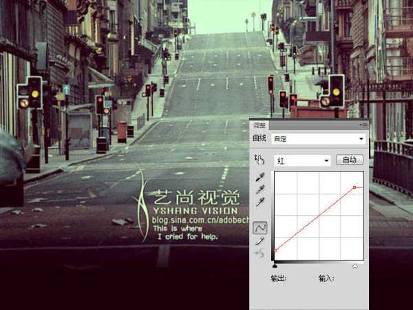 ‘Photoshop快速调出街道图片暗红的非主流色调‘