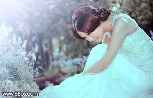 ‘Photoshop为甜美的美女婚片打造出暗调蓝褐色效果‘